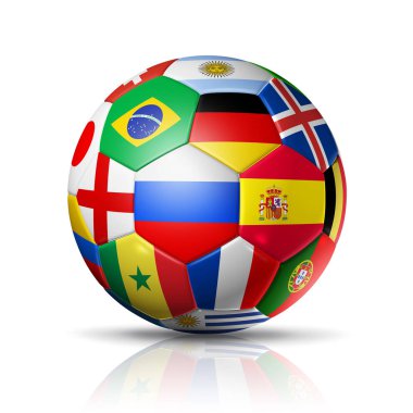 Rusya 2018. Futbol futbol topuyla wh üzerinde takım ülke bayrakları