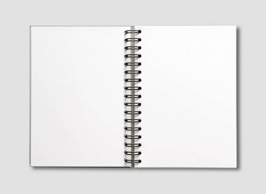 Gri izole boş açık spiral defter