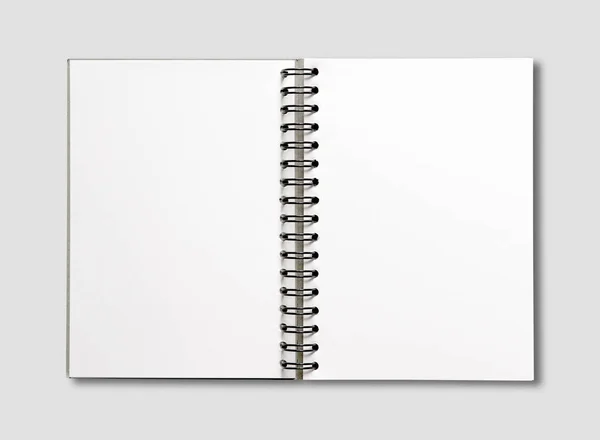 Tom öppen spiral notebook isolerad på grå — Stockfoto