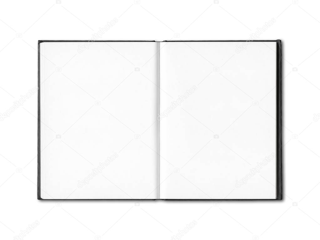 Blank open notebook isolated on white