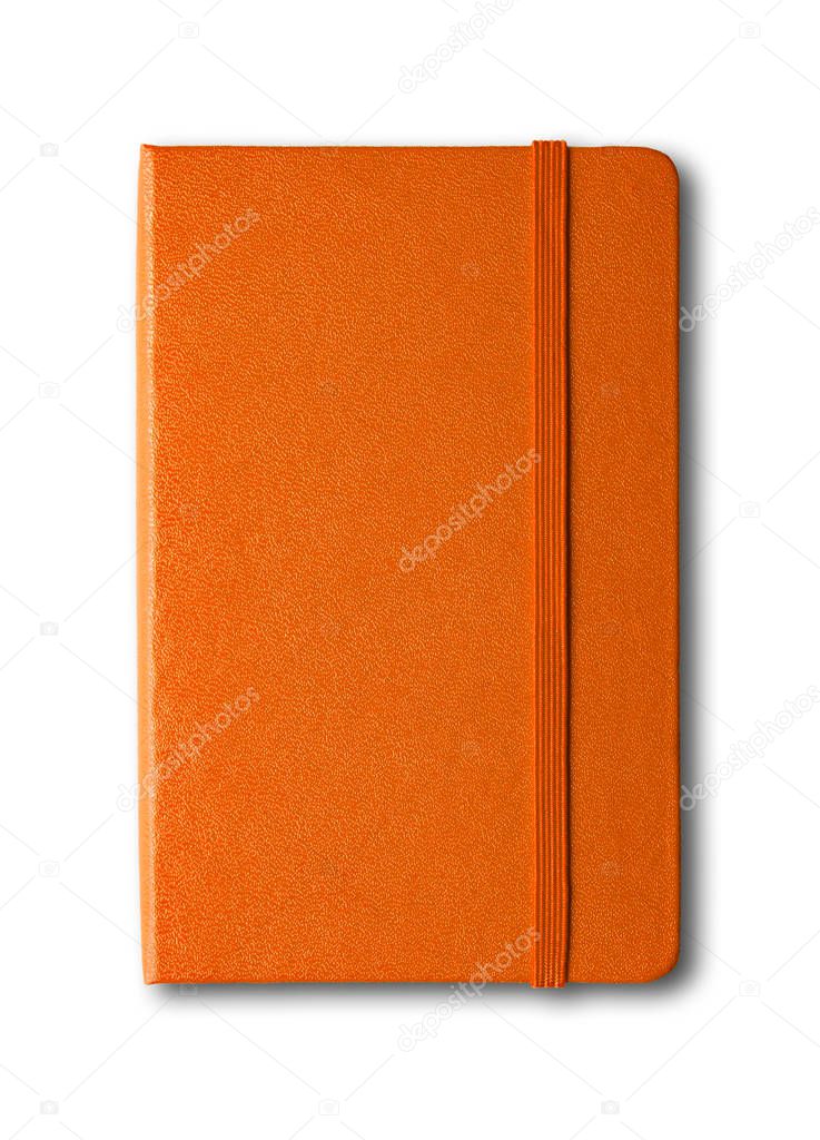 Orange closed notebook isolated on white