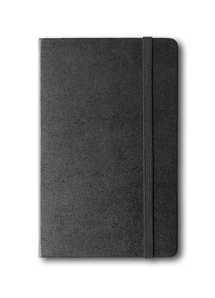 Caderno preto fechado isolado em branco — Fotografia de Stock