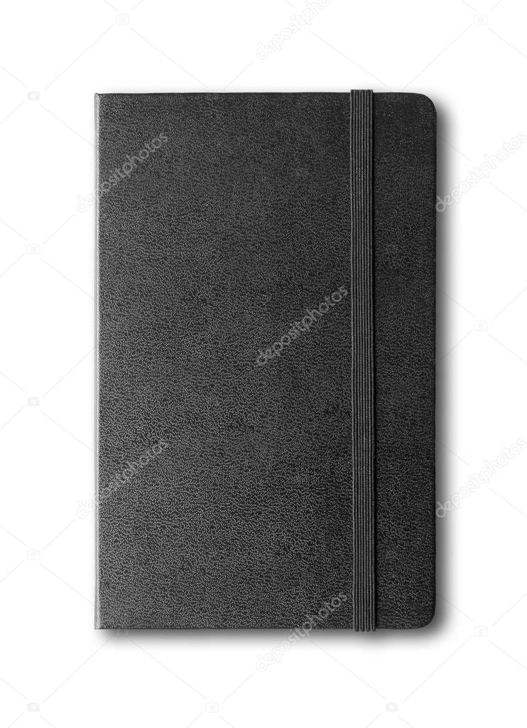 black closed notebook isolated on white