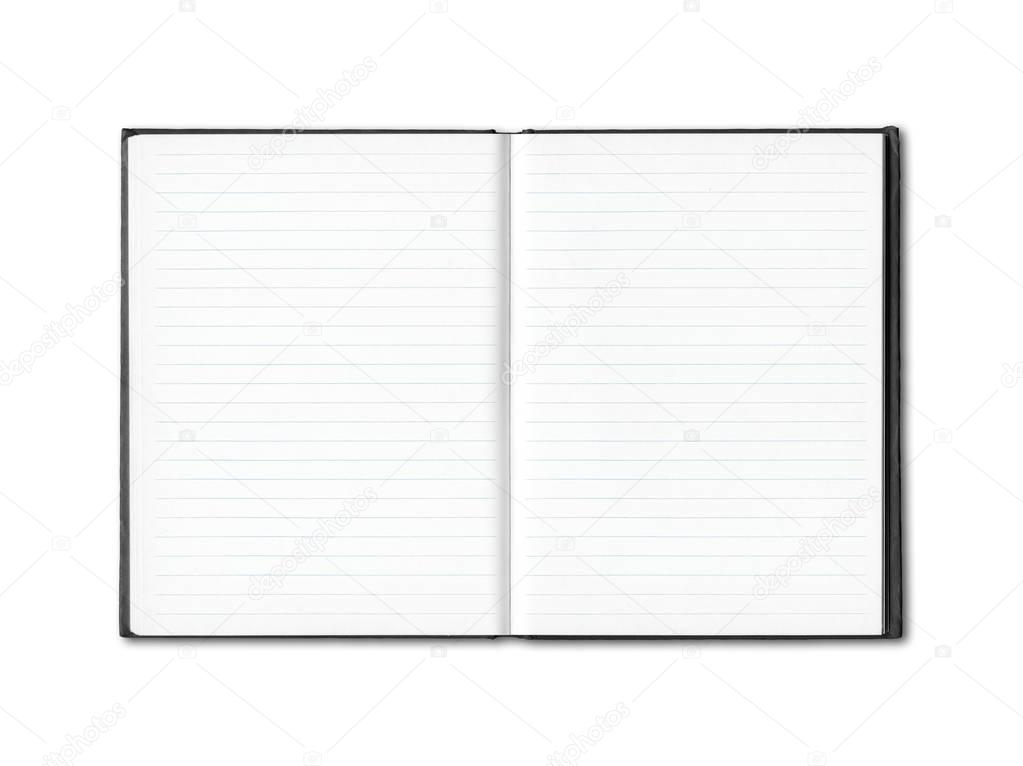 Blank open lined notebook isolated on white