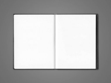 Boş açık defter üzerinde koyu gri izole