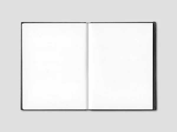 Blank open notebook isolated on grey — Stock Photo, Image