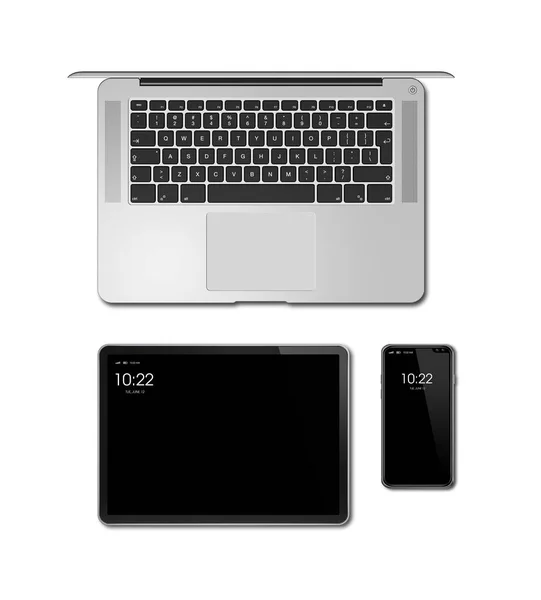 Φορητός υπολογιστής, tablet και σετ τηλεφώνων που απομονώνονται σε λευκό. απόδοση 3D — Φωτογραφία Αρχείου