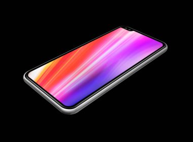 Tüm ekran renkli akıllı telefon mockup siyah izole. 3D rend