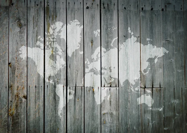 Mapa světa na dřevěné stěně — Stock fotografie