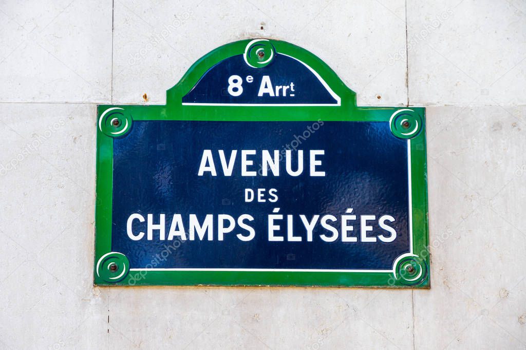 Avenue des Champs Elysees street sign, Paris, France