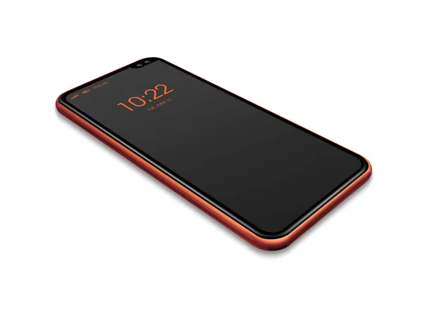 Maqueta de teléfonos inteligentes en negro y naranja de pantalla completa aislada en blanco . —  Fotos de Stock