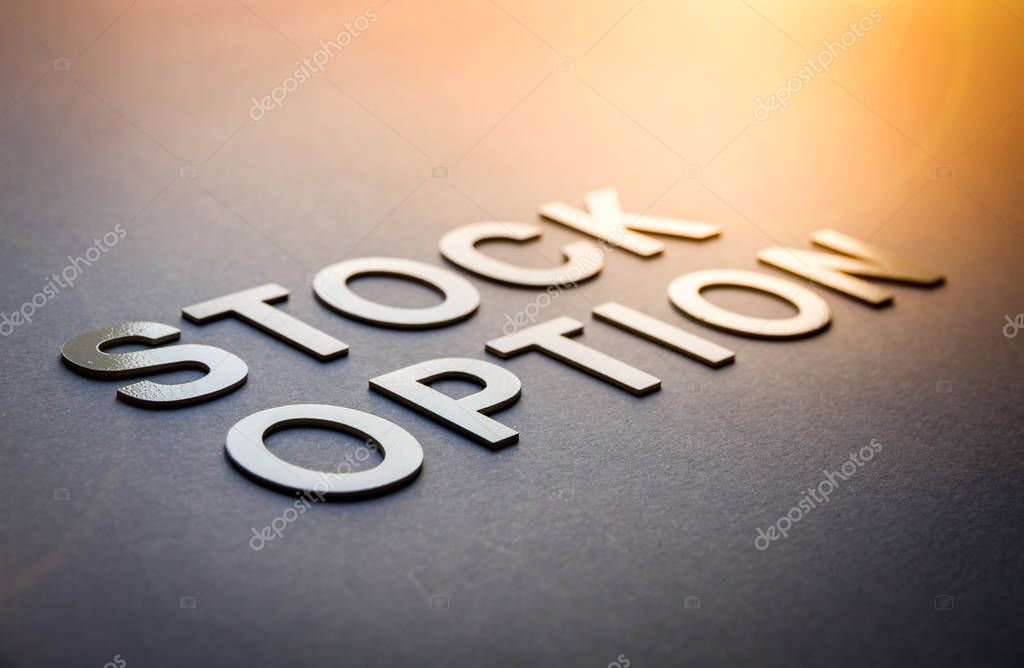 Word stock option written with white solid letters on a board
