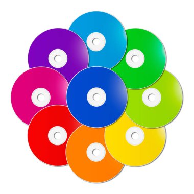 Renkli gökkuşağı CD 'si - Beyaz arkaplanda daire şeklinde DVD