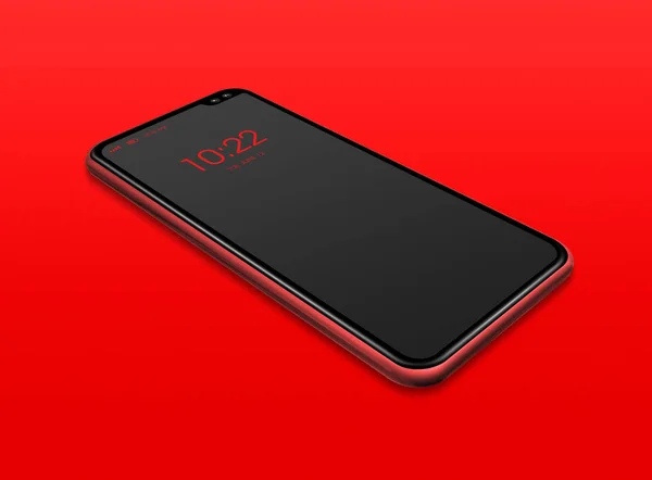 All-screen mockup smartphone preto isolado em vermelho. Renderização 3D — Fotografia de Stock