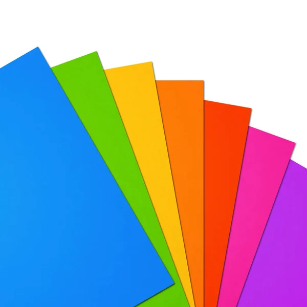 Kleurrijke regenboog Blanco A4 papiervel bereik op witte achtergrond — Stockfoto