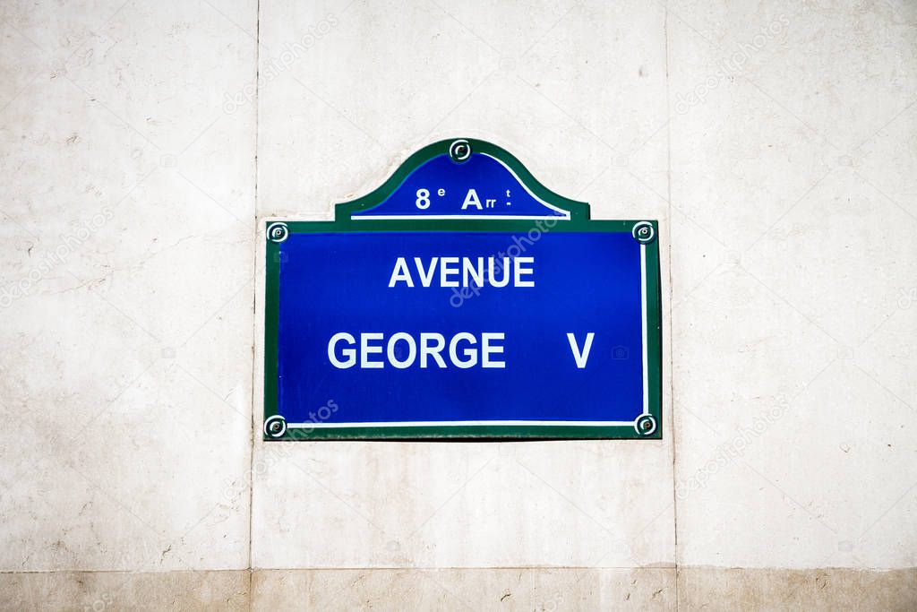 Avenue George V street sign, Paris, France