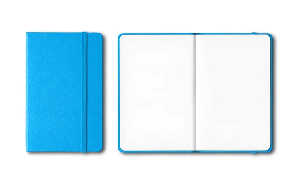 Cyan blue closed and open notebooks isolated on white — Stock Photo, Image