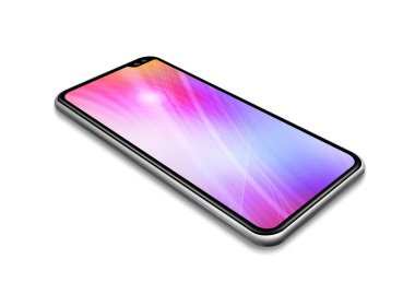 Tüm ekran renkli akıllı telefon mockup beyaz izole. 3d rend