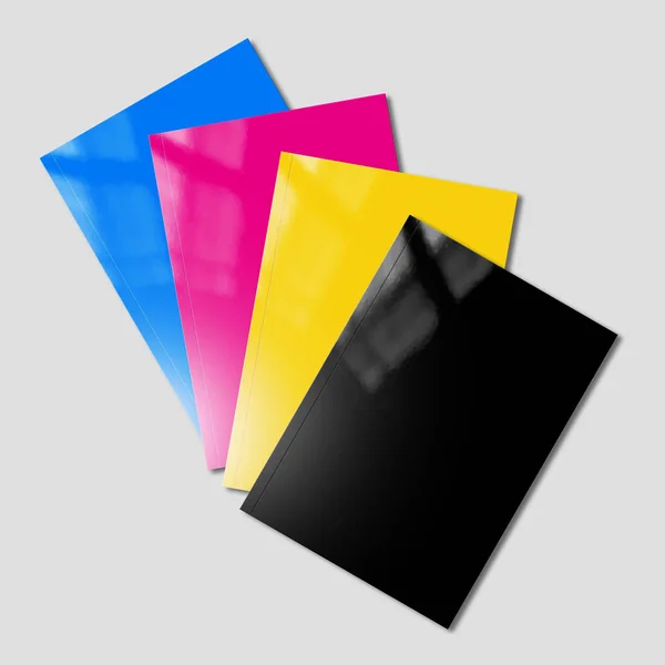 CMYK booklets set mockup on grey background — ストック写真