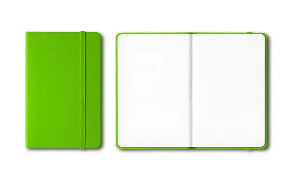 Green closed and open notebooks isolated on white — Stock Photo, Image