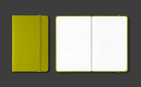 Olive Groen Gesloten Open Notebooks Mockup Geïsoleerd Zwart — Stockfoto