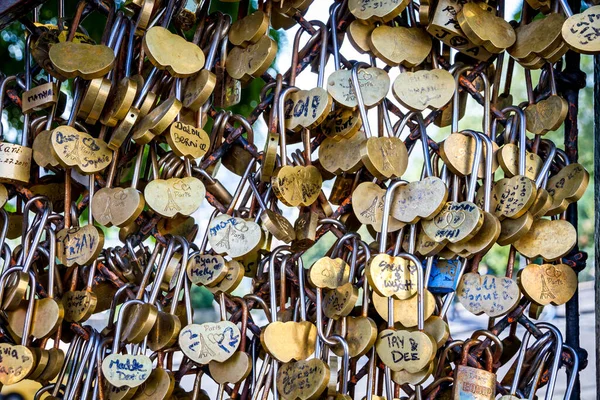 Love Paris Padlocks Hanging Fence France — Stock Photo, Image