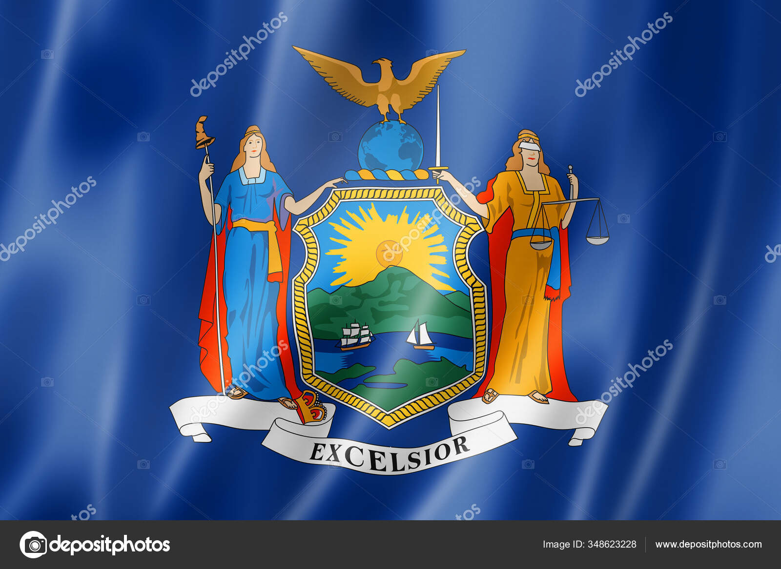 New York Flag United States Waving Banner Collection Illustration