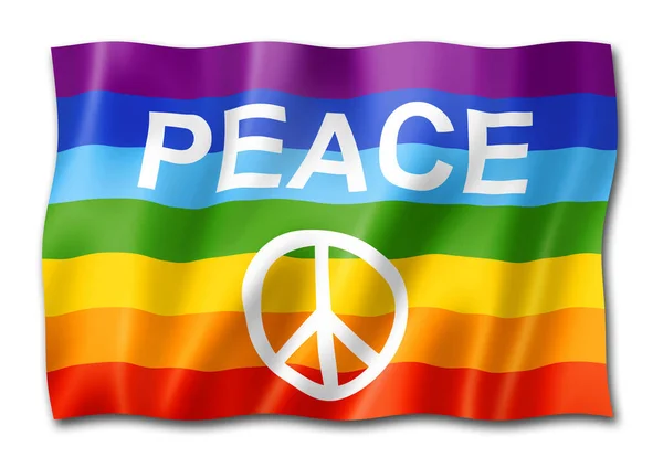 虹の平和旗 次元レンダリング 白で隔離 — ストック写真