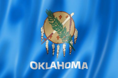 Oklahoma bayrağı, Birleşik Devletler bayrak koleksiyonu sallıyor. 3B illüstrasyon