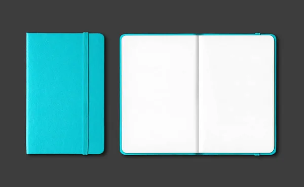 Aqua Blue Closed Open Notebooks Mockup Isolated Black — Stock Photo, Image
