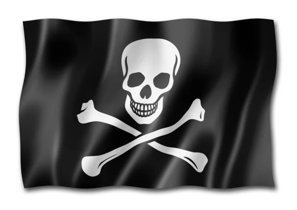 Пірат Прапор Веселим Роджером Три Мірних Візуалізації Ізольовані Білому — стокове фото