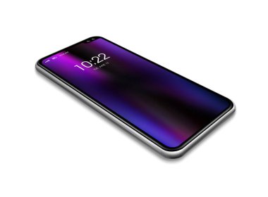 Tüm ekran dijital gerçekçi boş akıllı telefon modelleri saat ekranı eşliğinde beyaza izole edilmiş. Perspektif görünümü 3B görüntüleyici