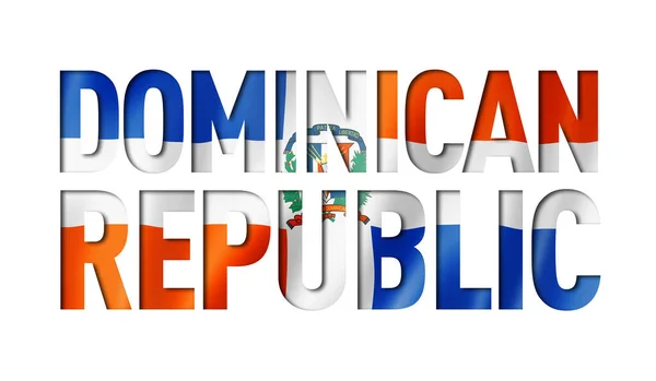 Dominicaanse Republiek Vlag Tekst Lettertype Nationale Symbool Achtergrond — Stockfoto