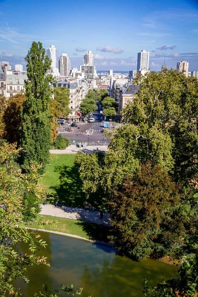 Paris city aerial view from the Buttes-Chaumont, Paris, France