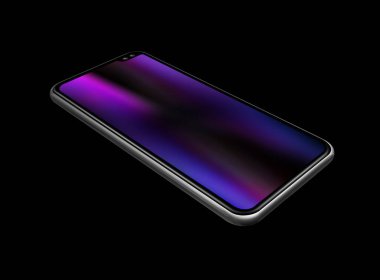 Tüm ekran dijital gerçekçi boş akıllı telefon modelleri siyaha izole edilmiş. Perspektif görünümü 3B görüntüleyici