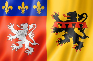 Rhone County bayrağı, Fransa 'da pankart koleksiyonu. 3d illüstrasyon