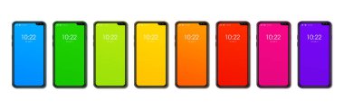 Gökkuşağı renkli akıllı telefon pankartı. Beyaz arka planda izole edilmiş. 3d hazırlayıcı