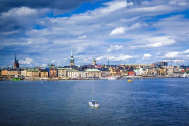 Gamla Stan manzarası Stockholm, İsveç 'te panoramik manzara