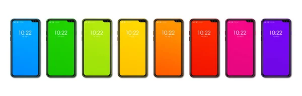 Rainbow Colorful Smartphone Set Banner Isolated White Background Render — Stock Photo, Image