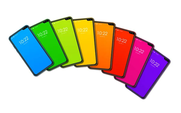 Regenbogen Bunte Smartphone Set Isoliert Auf Weißem Hintergrund Renderer — Stockfoto