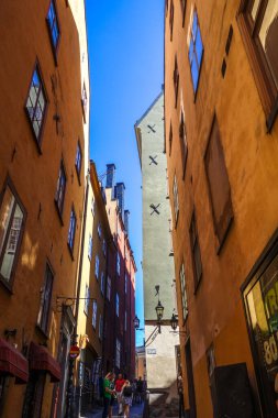 Stockholm / İsveç - 29 Temmuz 2017 - Gamla Stan eski sokak
