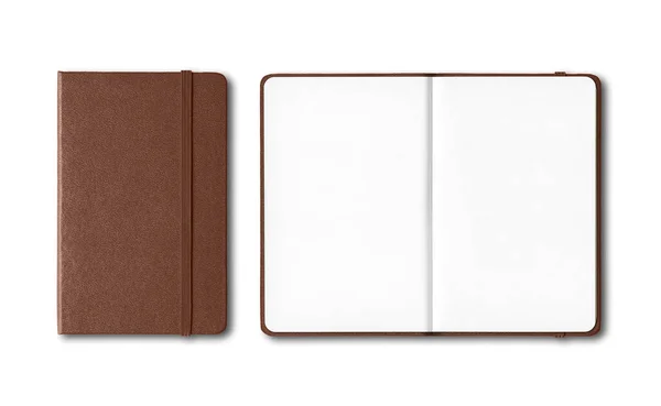 Sötét Bőr Zárt Nyitott Notebook Mockup Elszigetelt Fehér — Stock Fotó