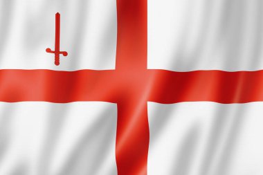 Londra şehri bayrağı, Birleşik Krallık bayrak koleksiyonu. 3B illüstrasyon
