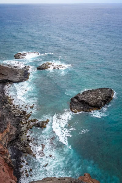 Cliffs Ocean Aerial View Coastal Path Santo Antao Island Πράσινο — Φωτογραφία Αρχείου