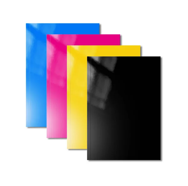 Cmyk Häfte Omslag Set Isolerad Vit Bakgrund Mockup Illustration — Stockfoto