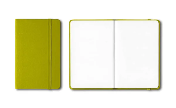 Olijfgroen Gesloten Open Notebooks Mockup Geïsoleerd Wit — Stockfoto