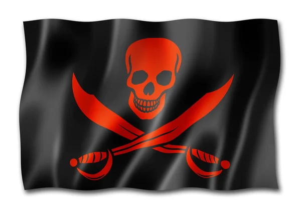 Drapeau Pirate Jolly Roger Rendu Tridimensionnel Isolé Sur Blanc — Photo