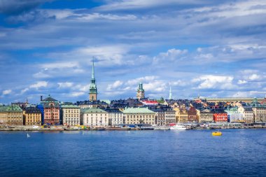 Gamla Stan manzarası Stockholm, İsveç 'te panoramik manzara