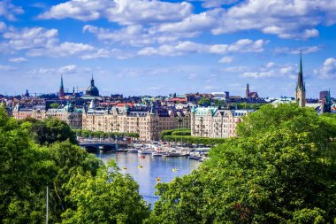 Gamla Stan manzarası Stockholm, İsveç 'te panoramik manzara