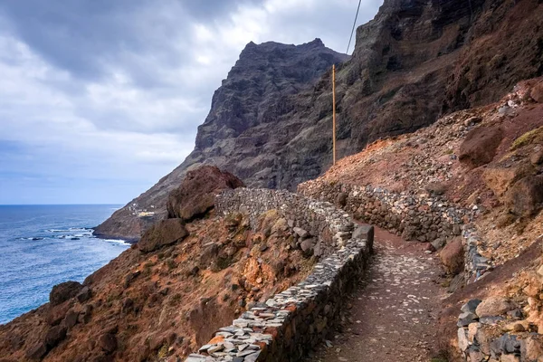 Acantilados Vista Mar Desde Ruta Costera Isla Santo Antao Cabo — Foto de Stock